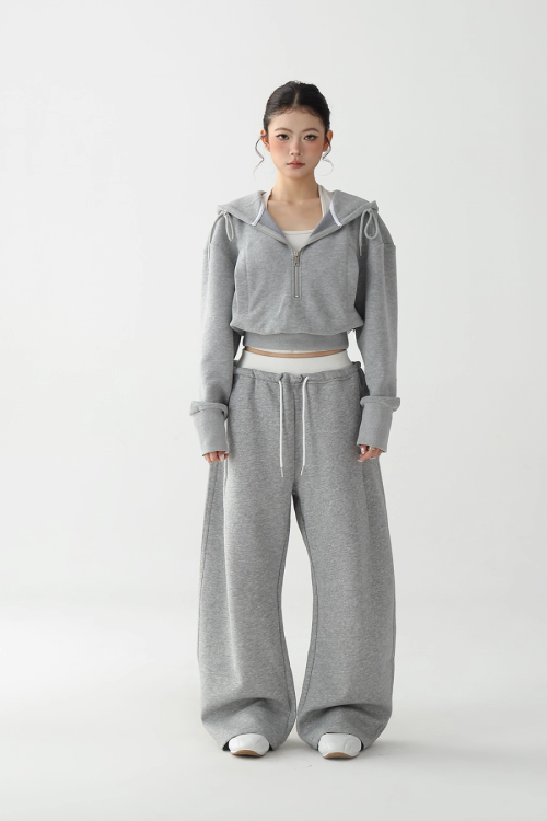 Half Zip Hoodie / Wide Sweatpants