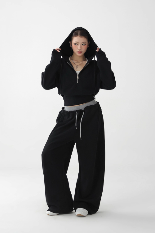 Half Zip Hoodie / Wide Sweatpants