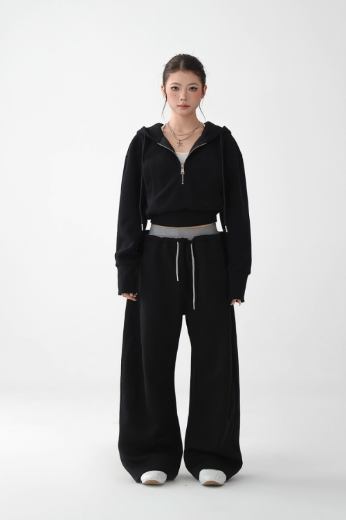 Half Zip Hoodie / Wide Sweatpants