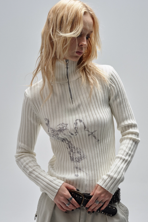 Half-Zip Ribbed Knit Top