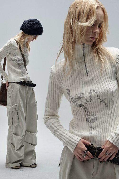 Half-Zip Ribbed Knit Top