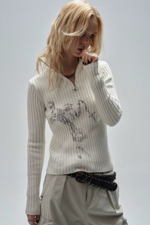 Half-Zip Ribbed Knit Top