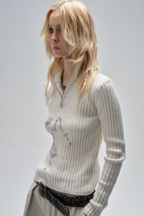 Half-Zip Ribbed Knit Top