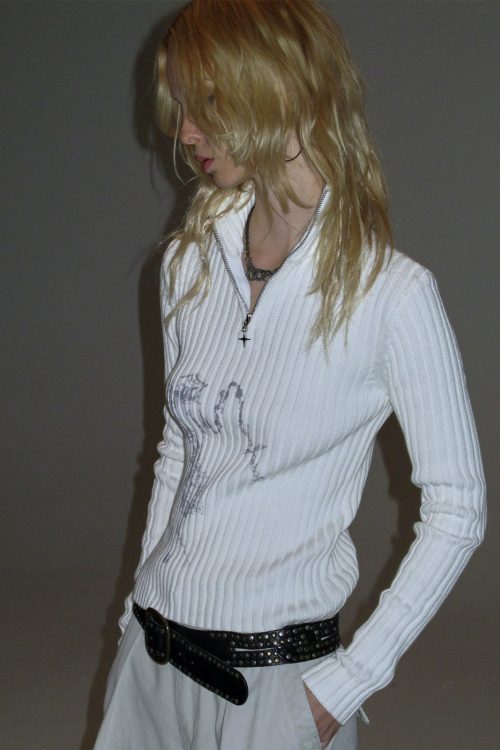 Half-Zip Ribbed Knit Top