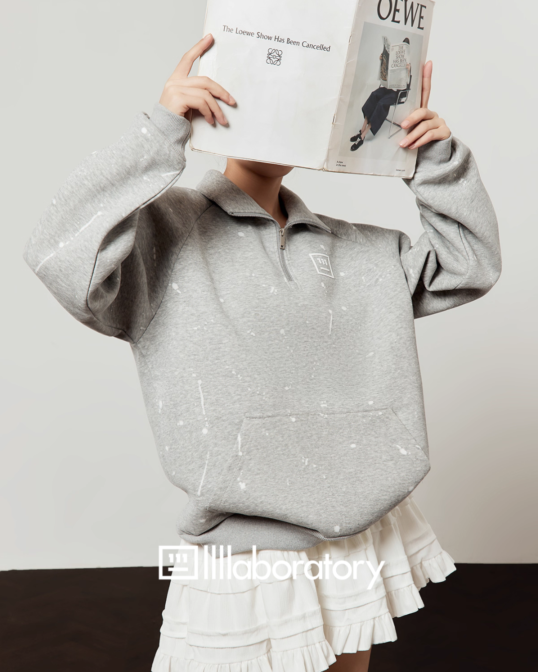 Half-Zip Sweat Top / Lace Mini Skirt Half-Zip Sweat Top / Lace Mini Skirt