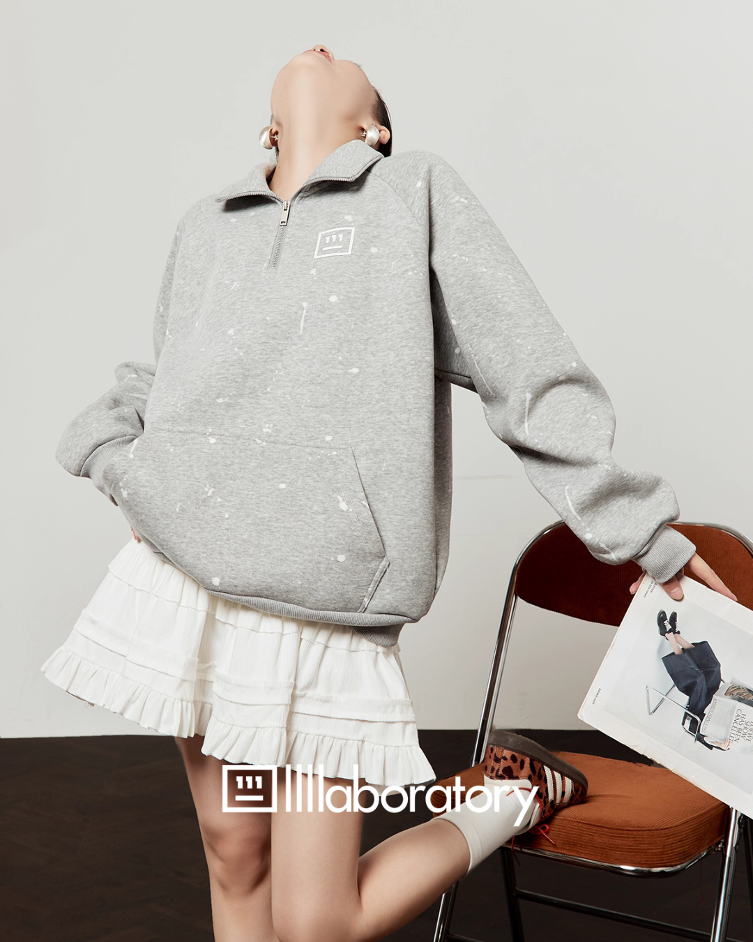 Half-Zip Sweat Top / Lace Mini Skirt Half-Zip Sweat Top / Lace Mini Skirt