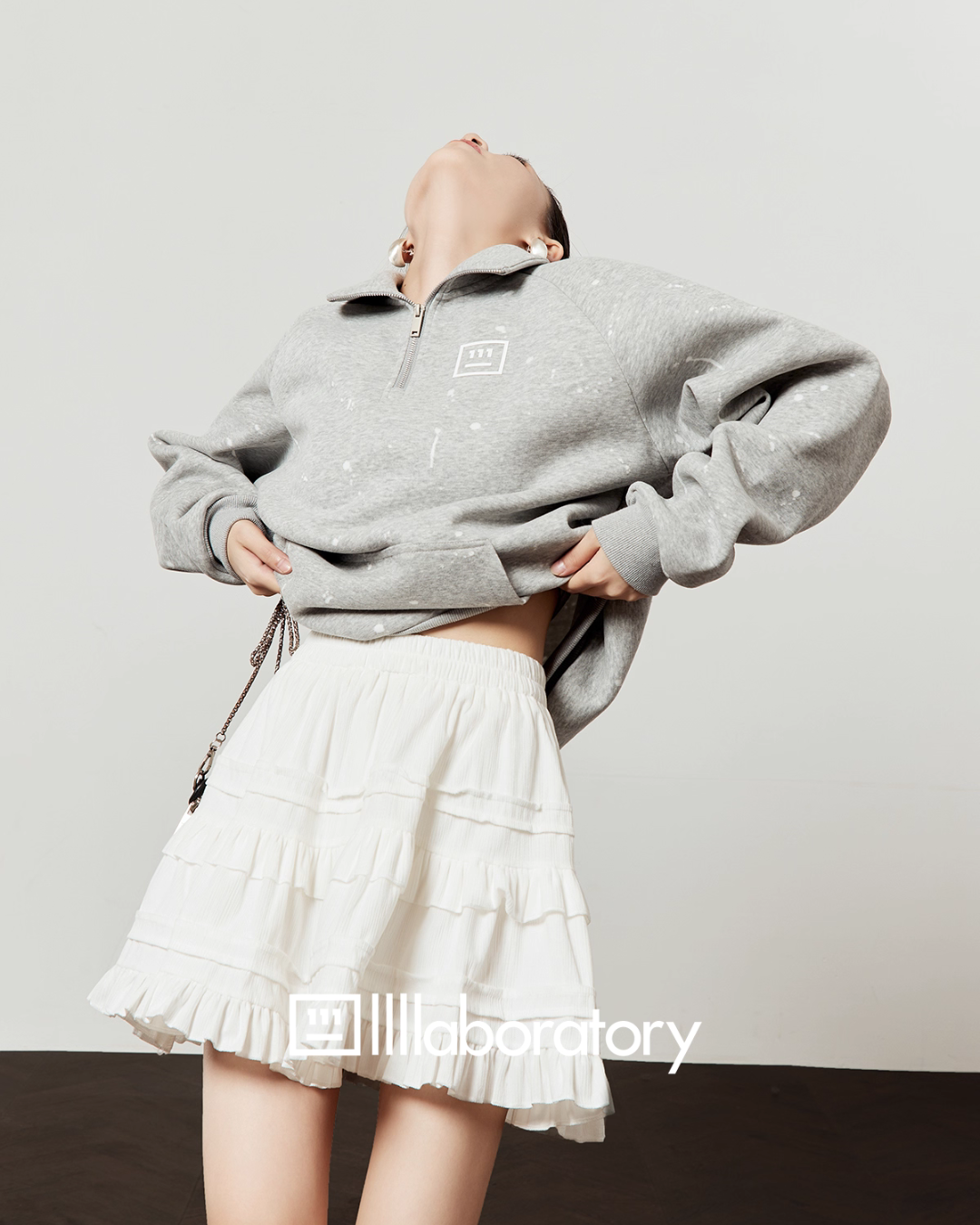 Half-Zip Sweat Top / Lace Mini Skirt Half-Zip Sweat Top / Lace Mini Skirt