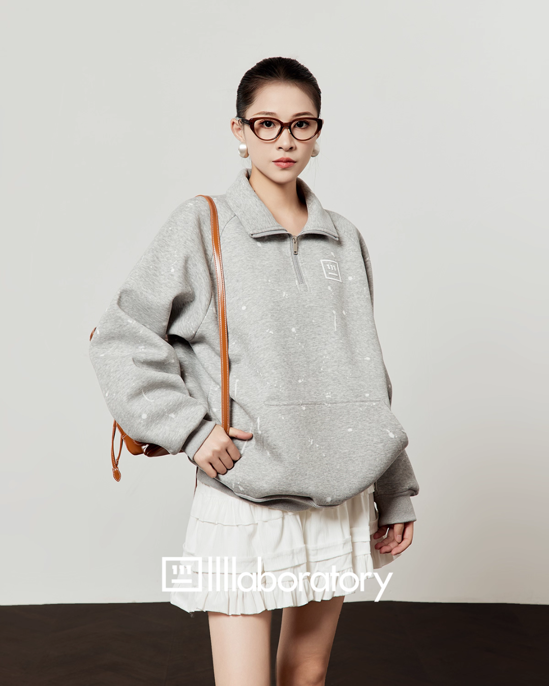 Half-Zip Sweat Top / Lace Mini Skirt Half-Zip Sweat Top / Lace Mini Skirt