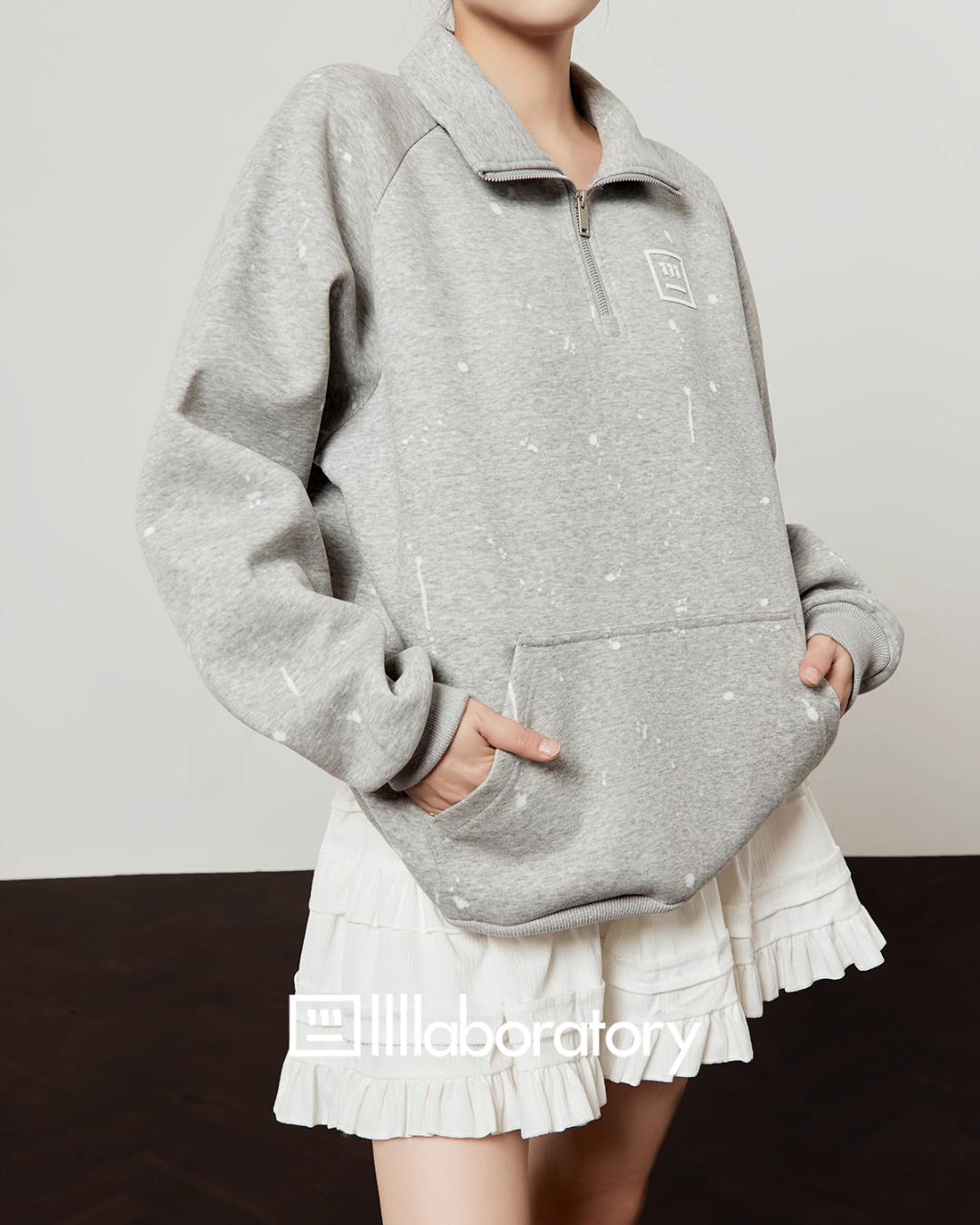 Half-Zip Sweat Top / Lace Mini Skirt Half-Zip Sweat Top / Lace Mini Skirt