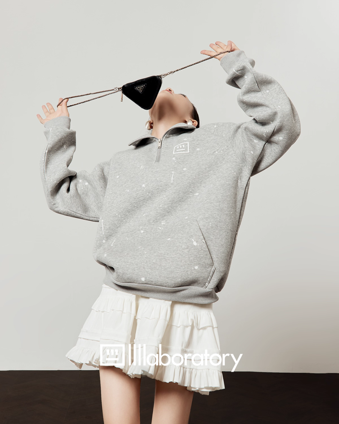 Half-Zip Sweat Top / Lace Mini Skirt Half-Zip Sweat Top / Lace Mini Skirt