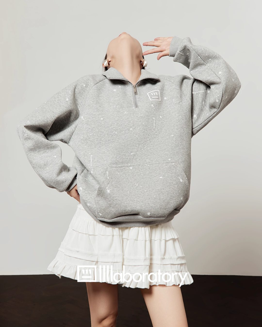 Half-Zip Sweat Top / Lace Mini Skirt Half-Zip Sweat Top / Lace Mini Skirt