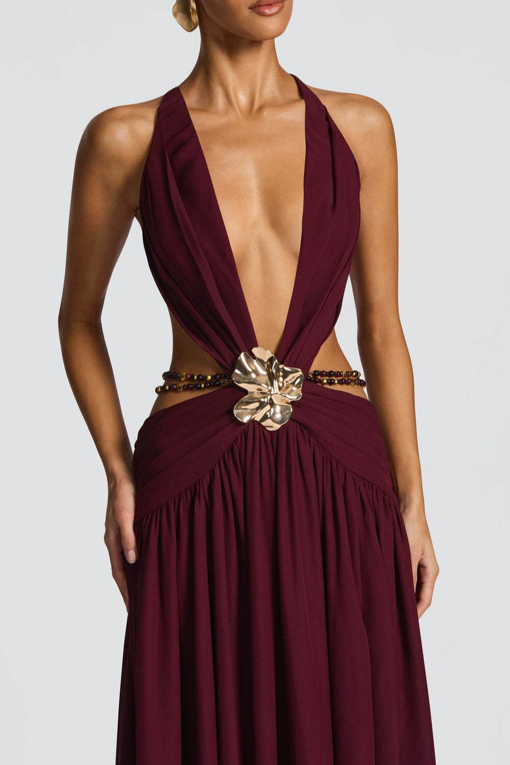 Halter Deep V Tie Backless High Slit Maxi Dress Halter Deep V Tie Backless High Slit Maxi Dress