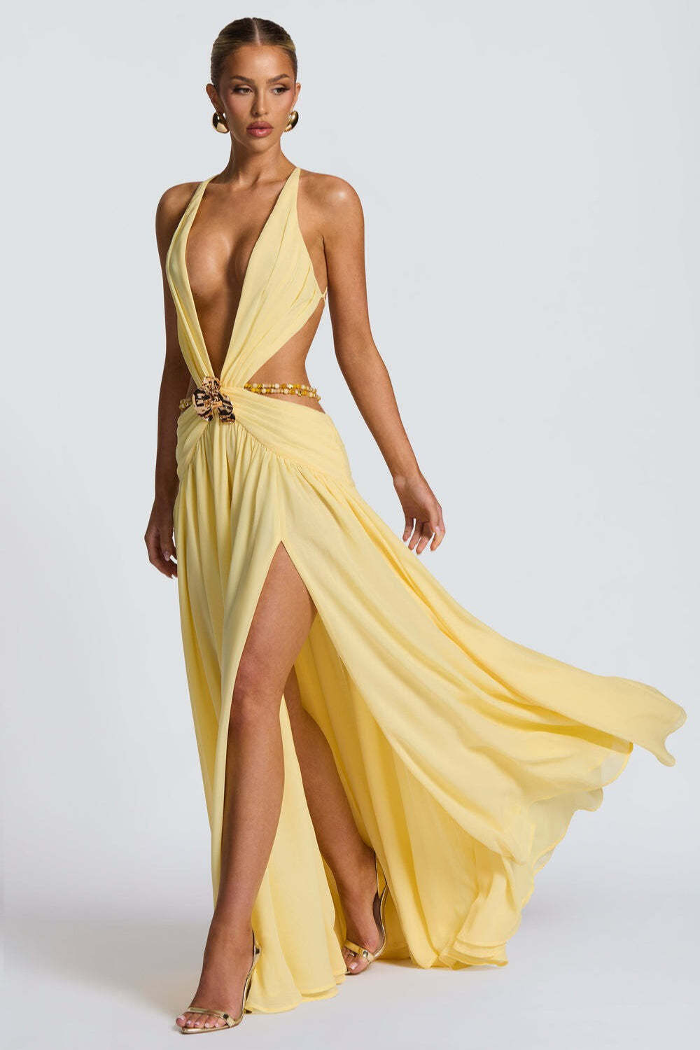 Halter Deep V Tie Backless High Slit Maxi Dress Halter Deep V Tie Backless High Slit Maxi Dress