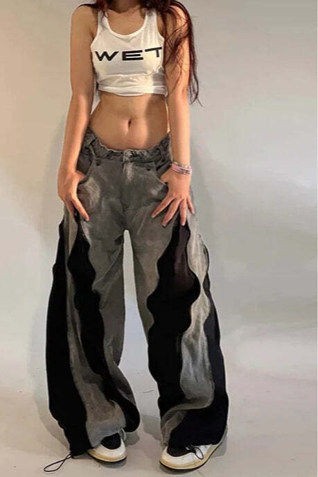 Harajuku Patchwork Wide Fit Jeans Harajuku Patchwork Wide Fit Jeans