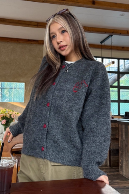 Heart Button Knit Cardigan