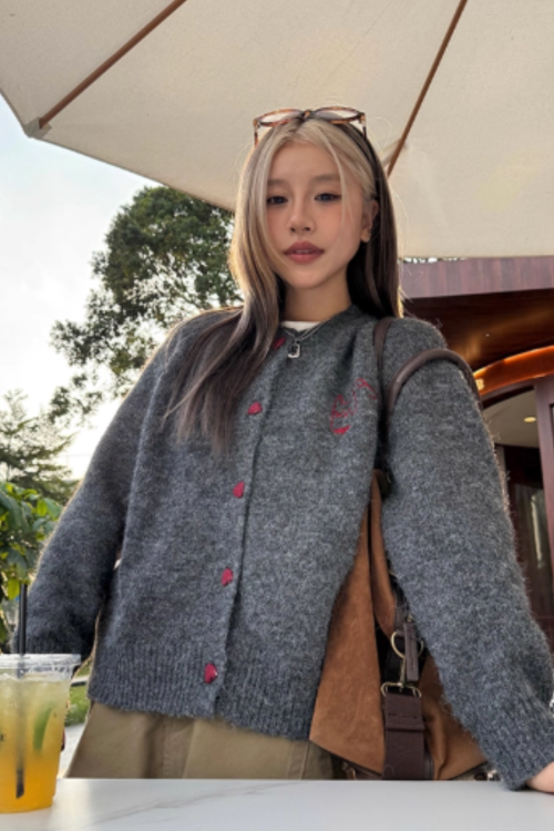 Heart Button Knit Cardigan