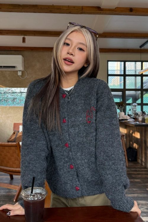 Heart Button Knit Cardigan