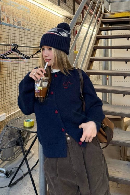 Heart Button Knit Cardigan