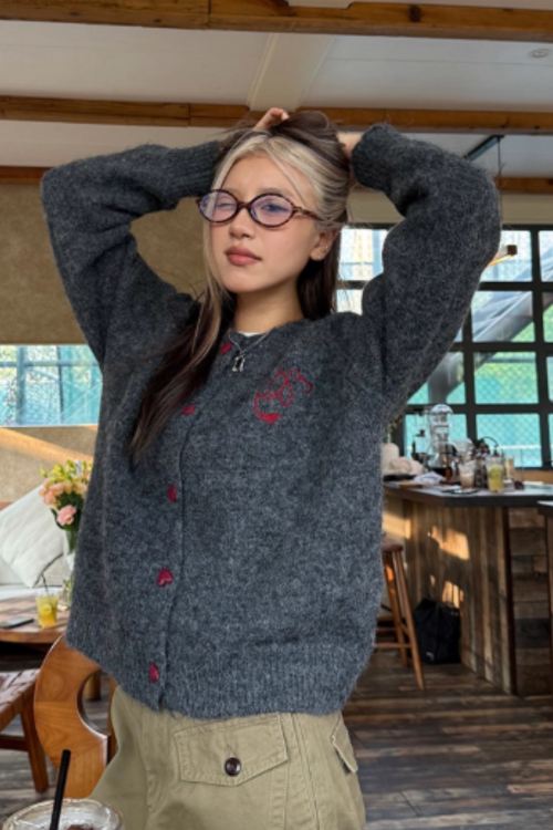 Heart Button Knit Cardigan