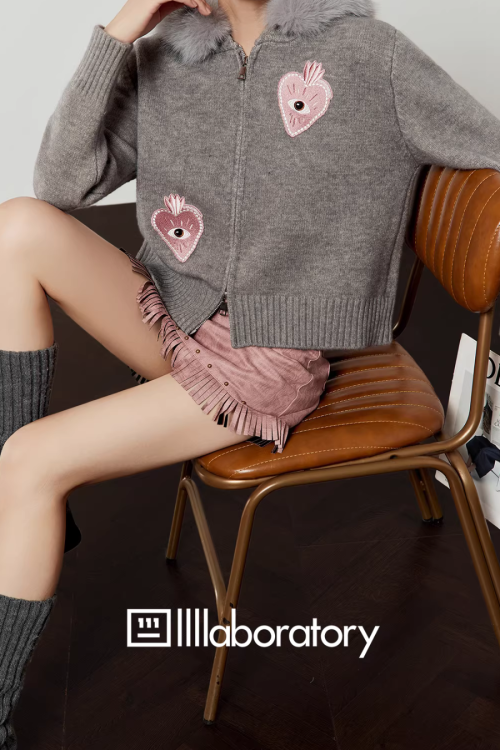 Heart-Eye Embroidered Double Zip Knit