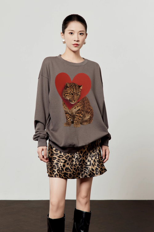 Heart Leopard Long Sleeve T-Shirt / Leopard Skirt