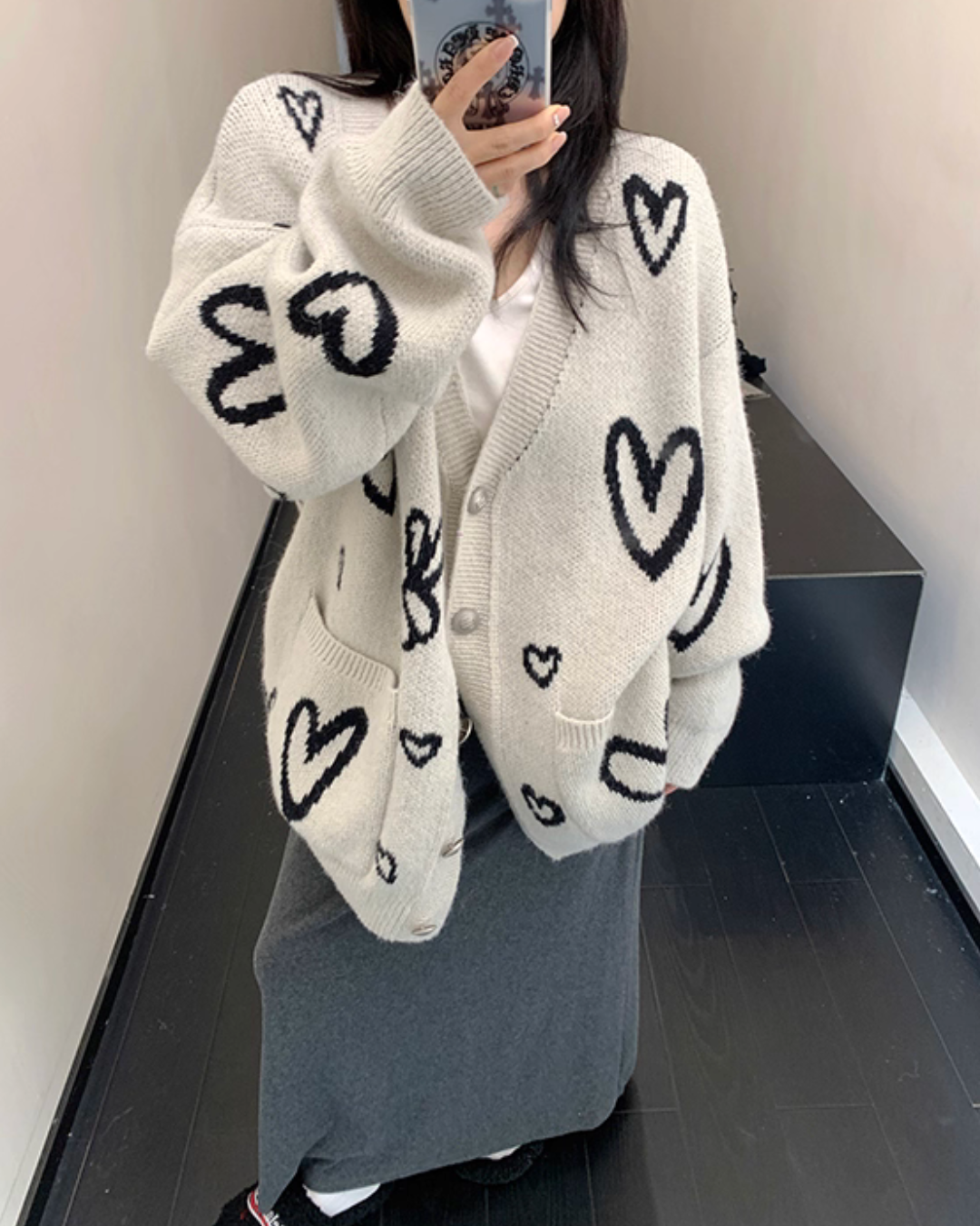 Heart Patterned Knit Cardigan Heart Patterned Knit Cardigan