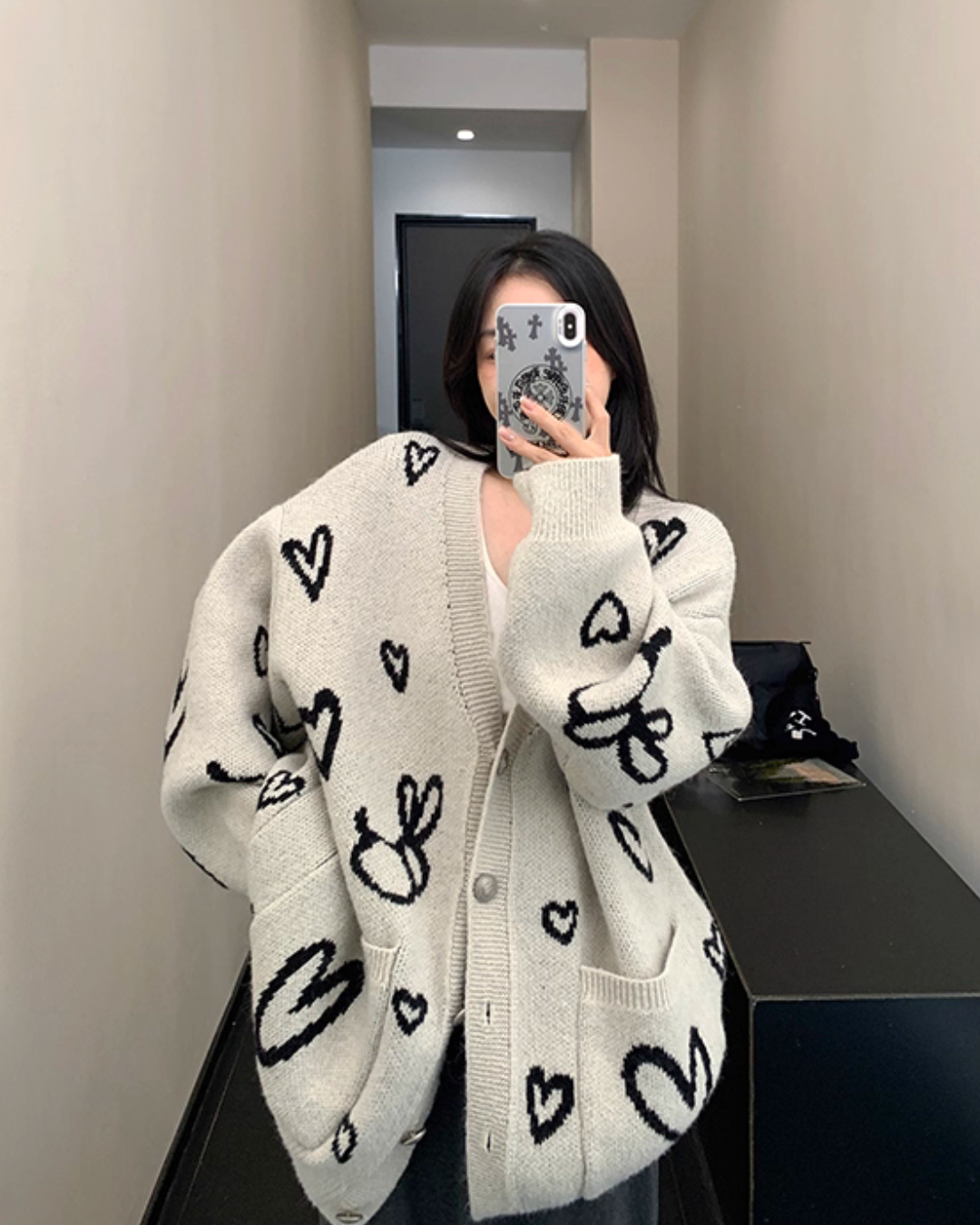 Heart Patterned Knit Cardigan Heart Patterned Knit Cardigan