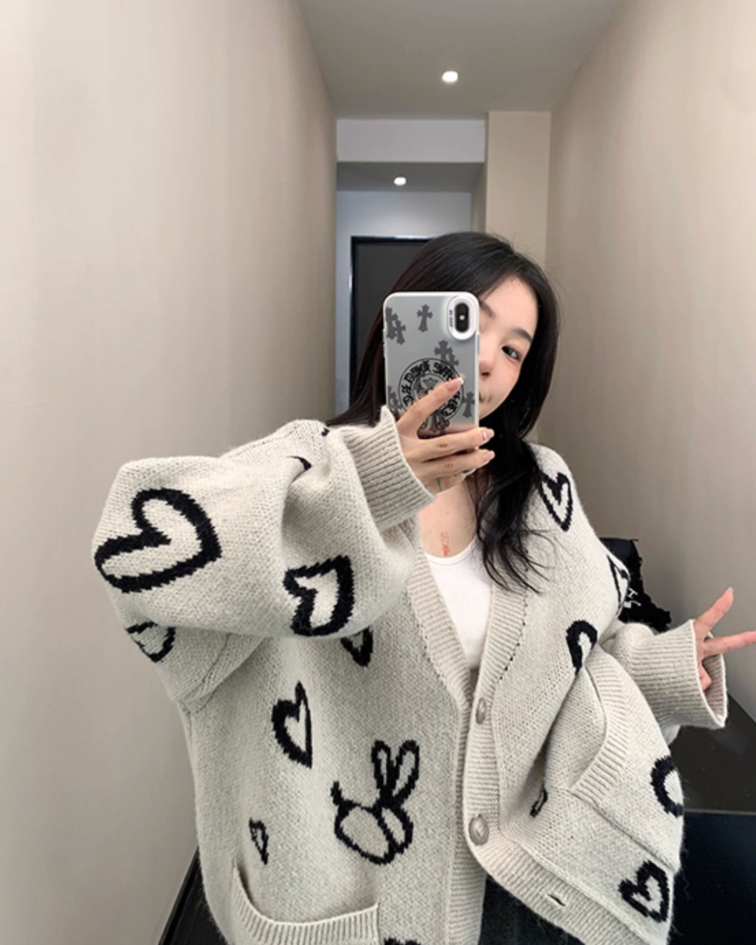 Heart Patterned Knit Cardigan Heart Patterned Knit Cardigan