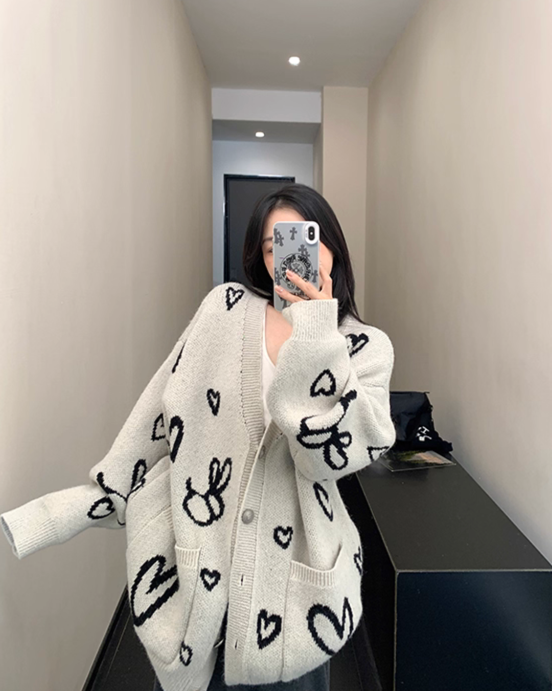 Heart Patterned Knit Cardigan Heart Patterned Knit Cardigan