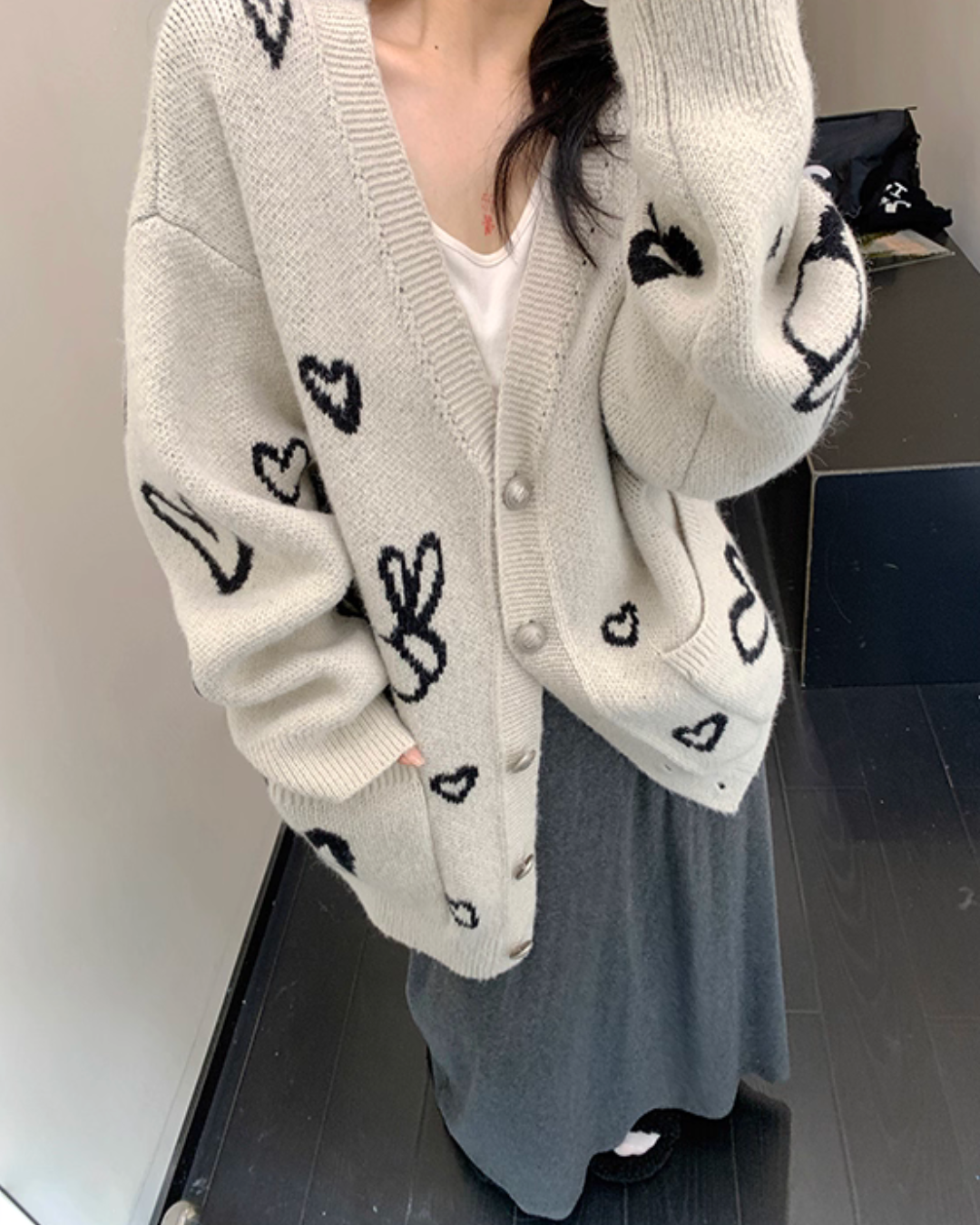 Heart Patterned Knit Cardigan Heart Patterned Knit Cardigan