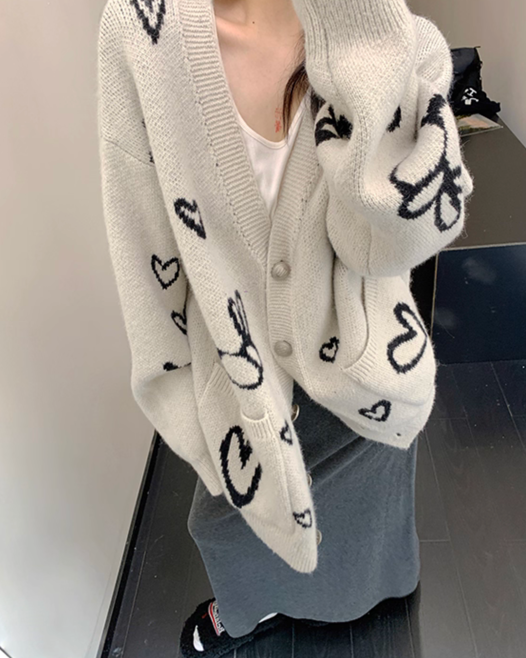 Heart Patterned Knit Cardigan Heart Patterned Knit Cardigan