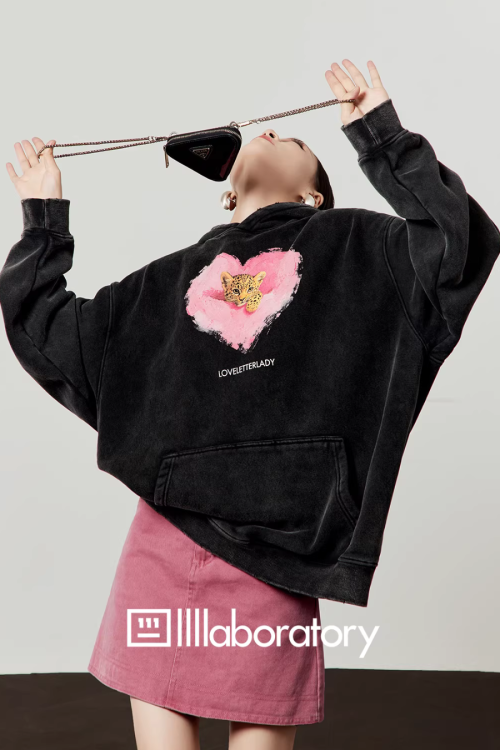Heart Tiger Retro Hoodie / Pink Mini Skirt