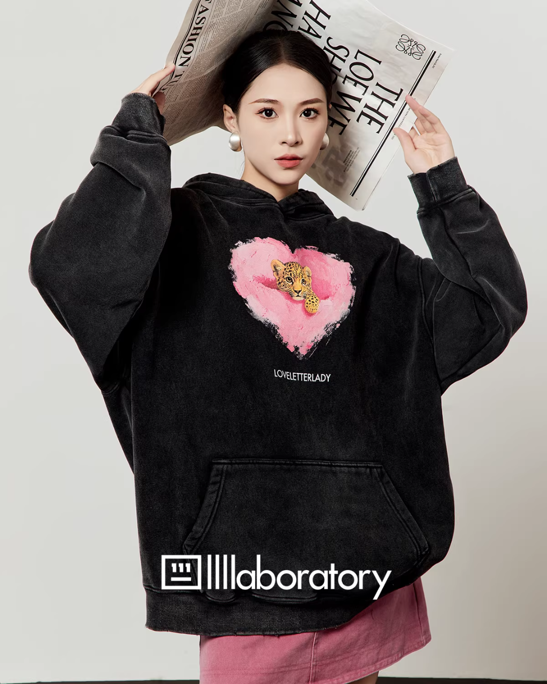 Heart Tiger Retro Hoodie / Pink Mini Skirt Heart Tiger Retro Hoodie / Pink Mini Skirt