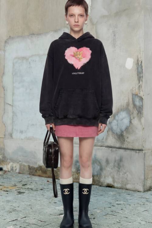 Heart Tiger Retro Hoodie / Pink Mini Skirt