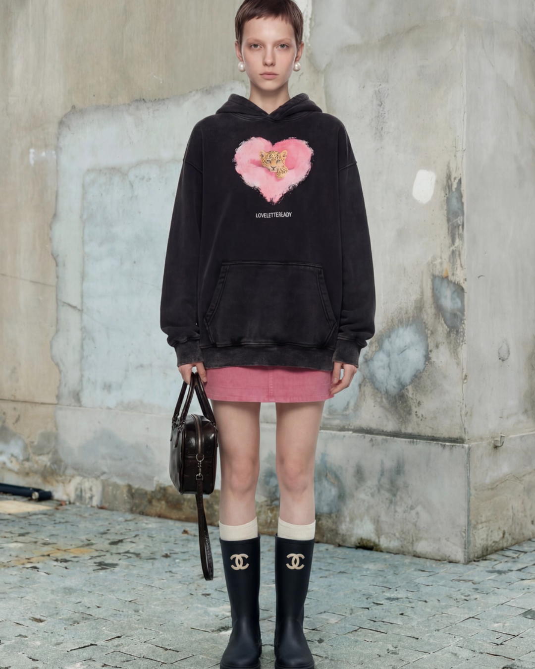 Heart Tiger Retro Hoodie / Pink Mini Skirt Heart Tiger Retro Hoodie / Pink Mini Skirt