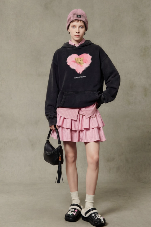 Heart Tiger Retro Hoodie / Pink Mini Skirt