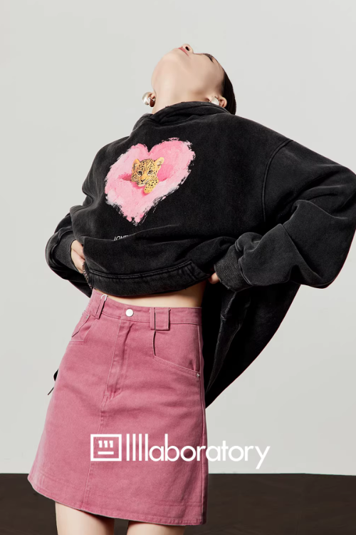 Heart Tiger Retro Hoodie / Pink Mini Skirt