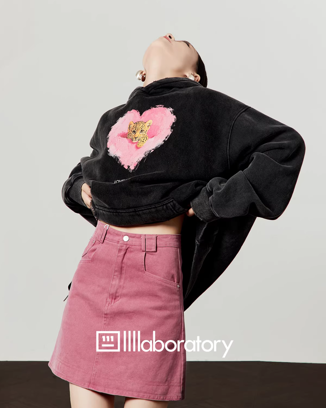 Heart Tiger Retro Hoodie / Pink Mini Skirt Heart Tiger Retro Hoodie / Pink Mini Skirt