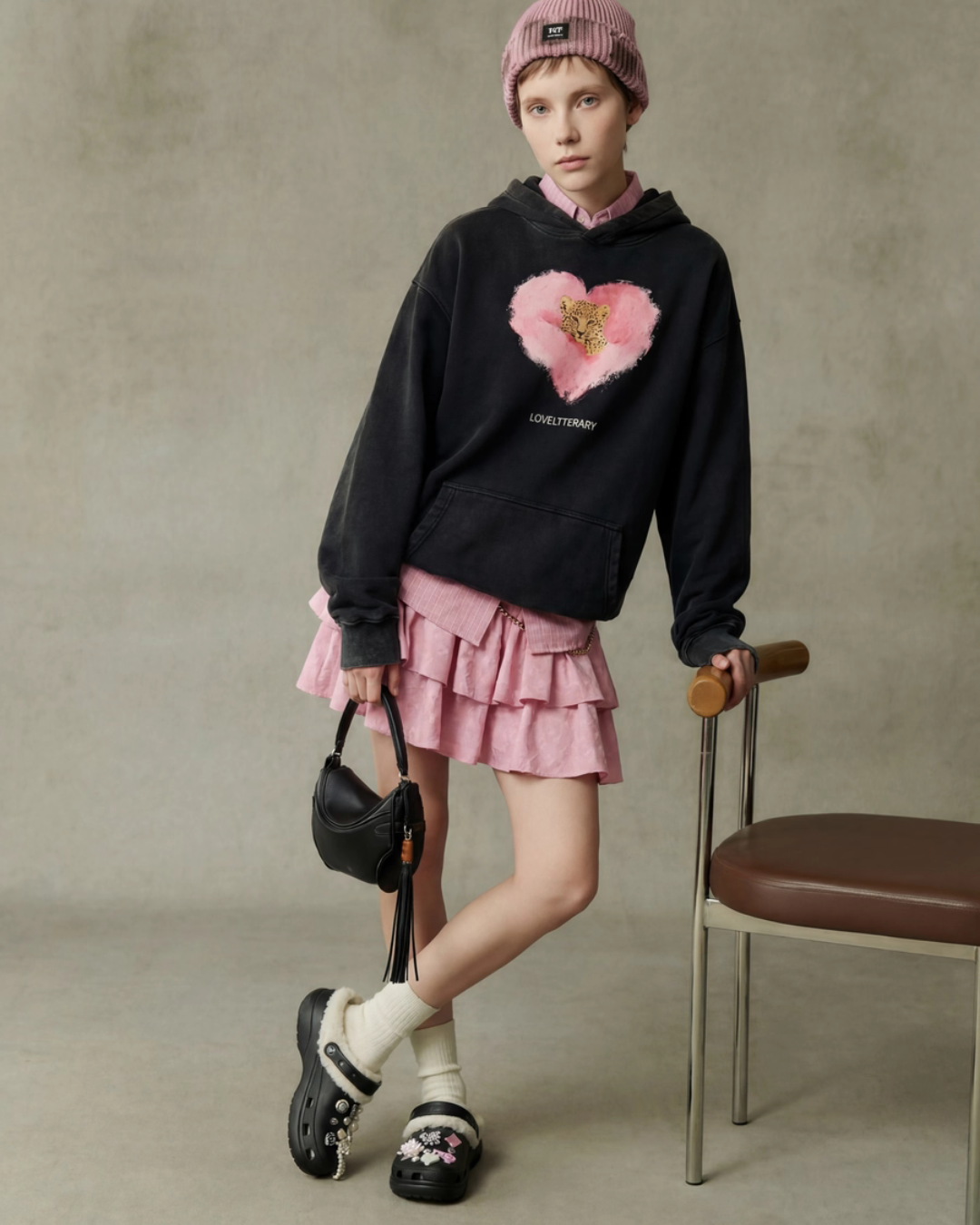 Heart Tiger Retro Hoodie / Pink Mini Skirt Heart Tiger Retro Hoodie / Pink Mini Skirt