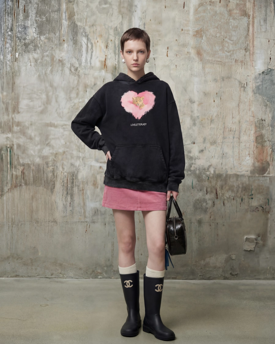 Heart Tiger Retro Hoodie / Pink Mini Skirt Heart Tiger Retro Hoodie / Pink Mini Skirt