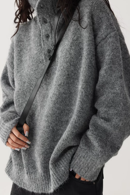 High Neck Half Button Knit Top