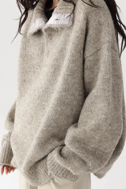 High Neck Half Button Knit Top