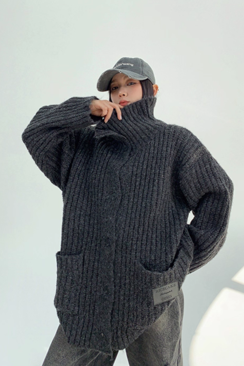 High-Neck Knit Cardigan