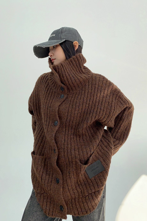 High-Neck Knit Cardigan