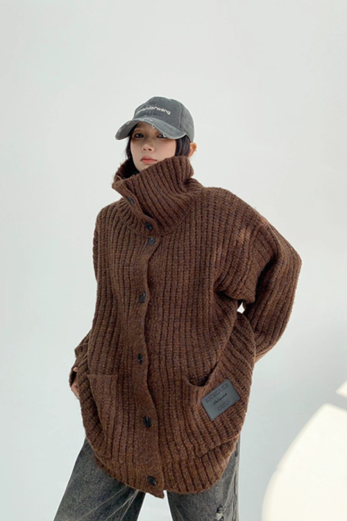 High-Neck Knit Cardigan