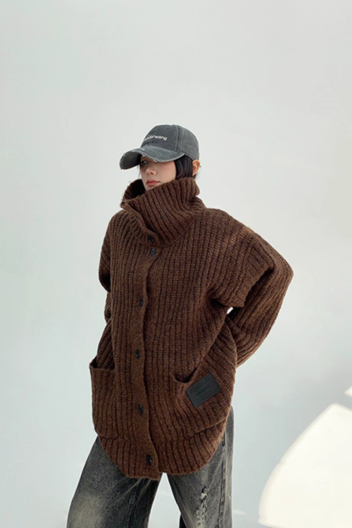 High-Neck Knit Cardigan