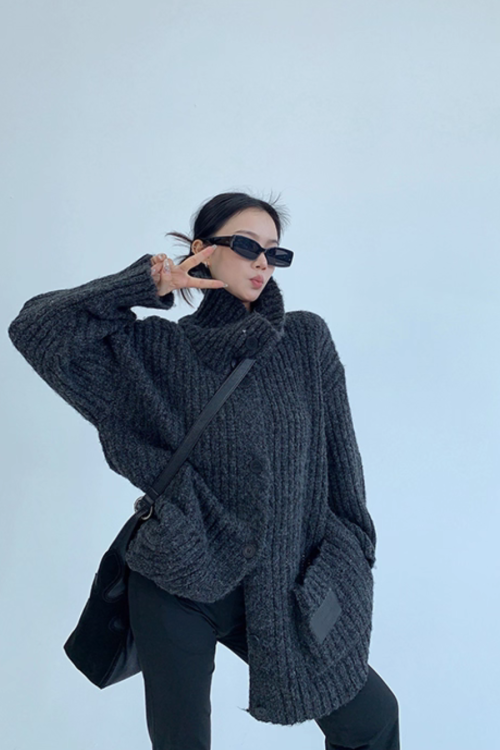 High-Neck Knit Cardigan