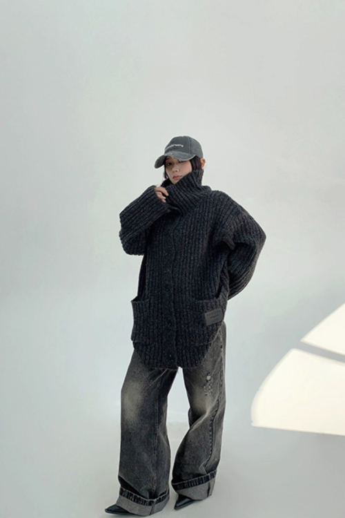 High-Neck Knit Cardigan