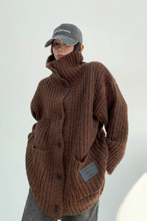 High-Neck Knit Cardigan