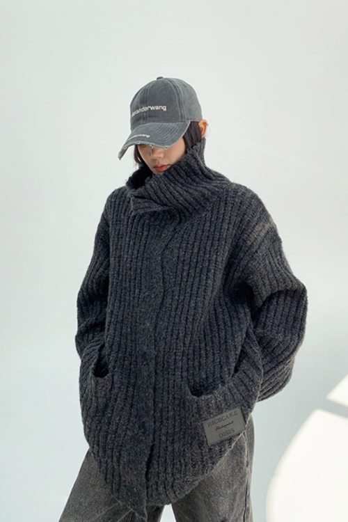 High-Neck Knit Cardigan